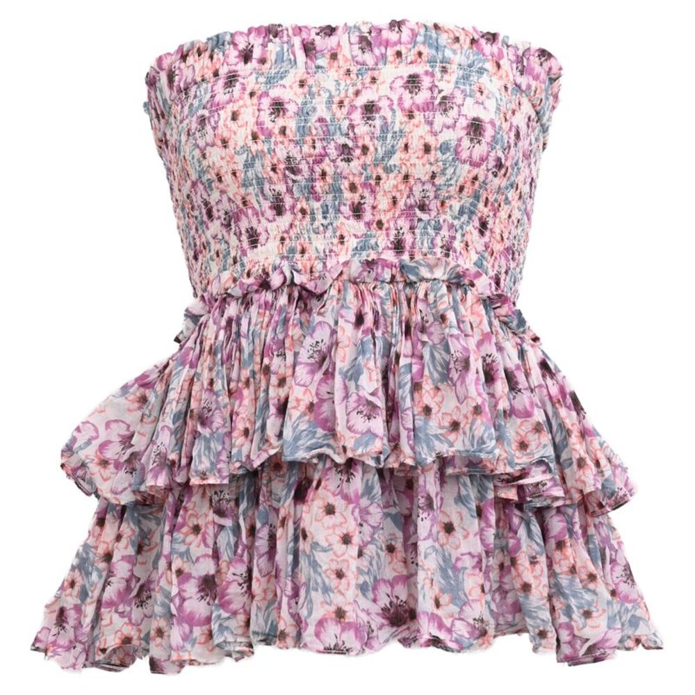 Isabel Marant Étoile Naomi Smocked Tiered Mini Skirt in Floral Print Cotton